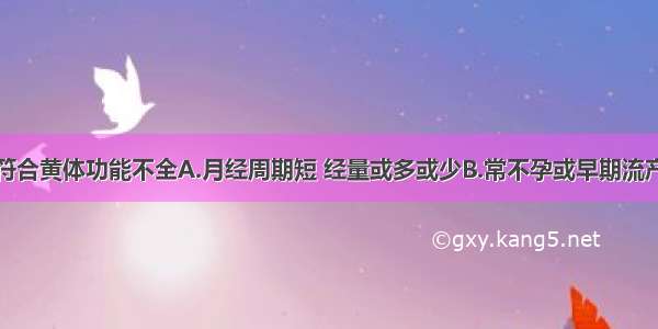 下列哪项不符合黄体功能不全A.月经周期短 经量或多或少B.常不孕或早期流产C.基础体温