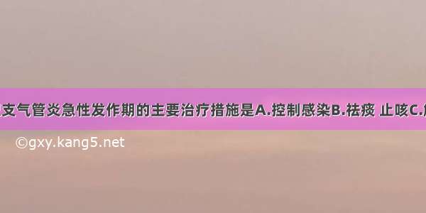 慢性喘息型支气管炎急性发作期的主要治疗措施是A.控制感染B.祛痰 止咳C.解痉 平喘D.