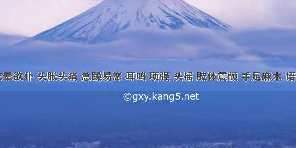 患者眩晕欲仆 头胀头痛 急躁易怒 耳鸣 项强 头摇 肢体震颤 手足麻木 语言謇涩