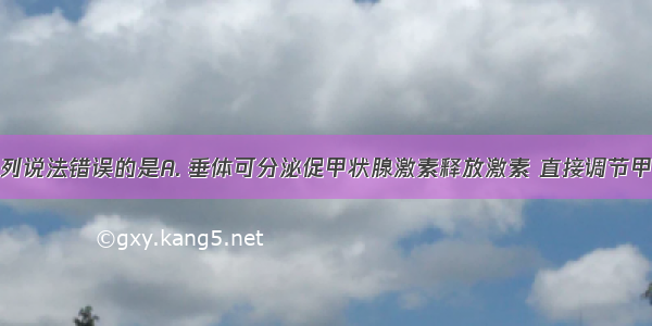 据图判断下列说法错误的是A. 垂体可分泌促甲状腺激素释放激素 直接调节甲状腺分泌激