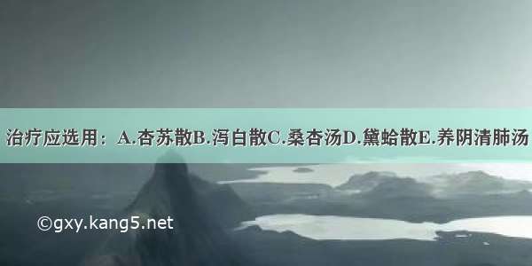 治疗应选用：A.杏苏散B.泻白散C.桑杏汤D.黛蛤散E.养阴清肺汤