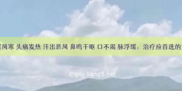 患者外感风寒 头痛发热 汗出恶风 鼻鸣干呕 口不渴 脉浮缓。治疗应首选的方剂是A.