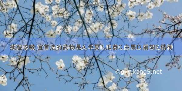 痰湿咳嗽 宜首选的药物是A.半夏B.瓜蒌C.白果D.前胡E.桔梗