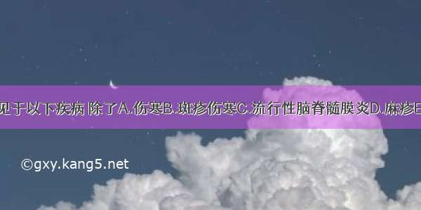 发热伴出血疹可见于以下疾病 除了A.伤寒B.斑疹伤寒C.流行性脑脊髓膜炎D.麻疹E.败血症ABCDE