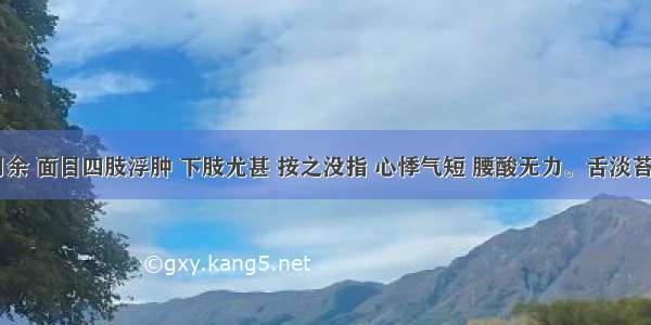 孕6个月余 面目四肢浮肿 下肢尤甚 按之没指 心悸气短 腰酸无力。舌淡苔白润 脉