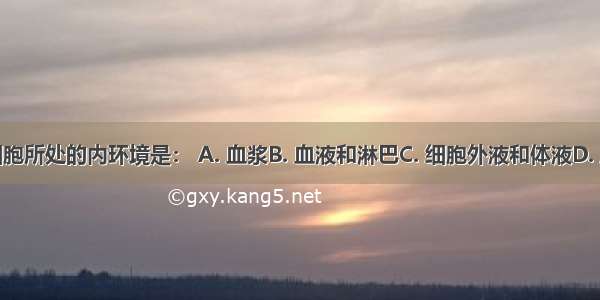 毛细血管壁细胞所处的内环境是： A. 血浆B. 血液和淋巴C. 细胞外液和体液D. 血浆和组织液