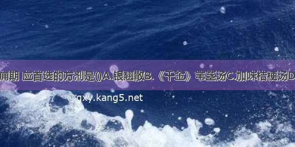 治疗肺痈成痈期 应首选的方剂是()A.银翘散B.《千金》苇茎汤C.加味桔梗汤D.沙参清肺汤