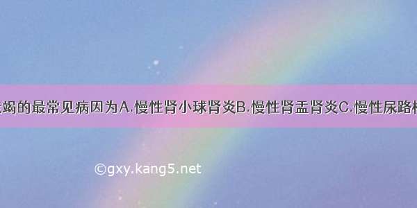 我国慢性肾衰竭的最常见病因为A.慢性肾小球肾炎B.慢性肾盂肾炎C.慢性尿路梗阻D.肾结核