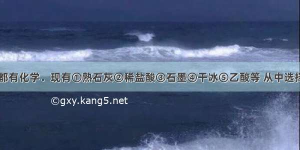 生活中处处都有化学．现有①熟石灰②稀盐酸③石墨④干冰⑤乙酸等 从中选择适当物质用