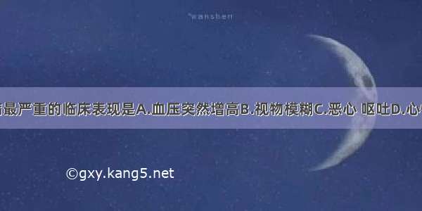 高血压脑病最严重的临床表现是A.血压突然增高B.视物模糊C.恶心 呕吐D.心悸 气促E.剧