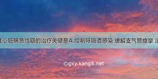 慢性肺源性心脏病急性期的治疗关键是A.控制呼吸道感染 缓解支气管痉挛 清除痰液 畅