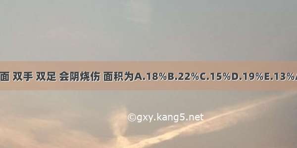 成人头面 双手 双足 会阴烧伤 面积为A.18%B.22%C.15%D.19%E.13%ABCDE