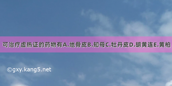 可治疗虚热证的药物有A.地骨皮B.知母C.牡丹皮D.胡黄连E.黄柏