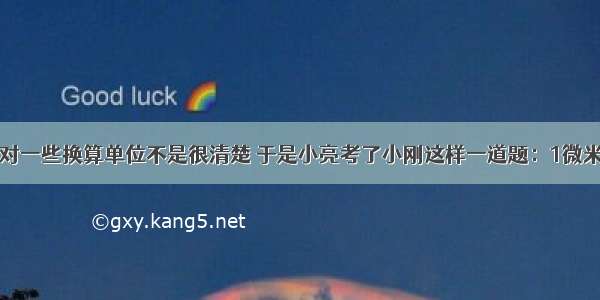 单选题小刚对一些换算单位不是很清楚 于是小亮考了小刚这样一道题：1微米不等于下面