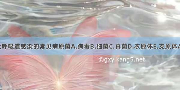 急性上呼吸道感染的常见病原菌A.病毒B.细菌C.真菌D.衣原体E.支原体ABCDE