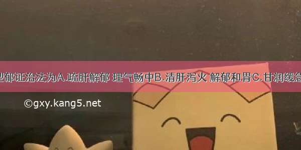 心神失养型郁证治法为A.疏肝解郁 理气畅中B.清肝泻火 解郁和胃C.甘润缓急 养心安神