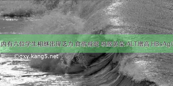 某学校3周内有六位学生相继出现乏力 食欲减退 巩膜黄染 ALT增高 HBsAg(－) 抗HAV