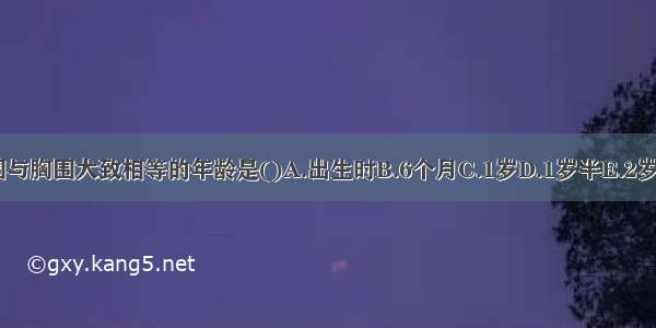 小儿头围与胸围大致相等的年龄是()A.出生时B.6个月C.1岁D.1岁半E.2岁ABCDE