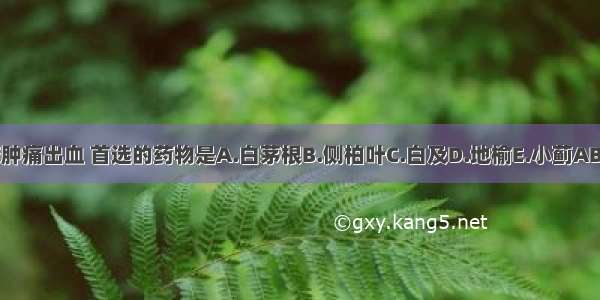 痔疮肿痛出血 首选的药物是A.白茅根B.侧柏叶C.白及D.地榆E.小蓟ABCDE