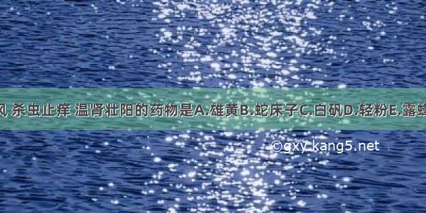 能燥湿祛风 杀虫止痒 温肾壮阳的药物是A.雄黄B.蛇床子C.白矾D.轻粉E.露蜂房ABCDE