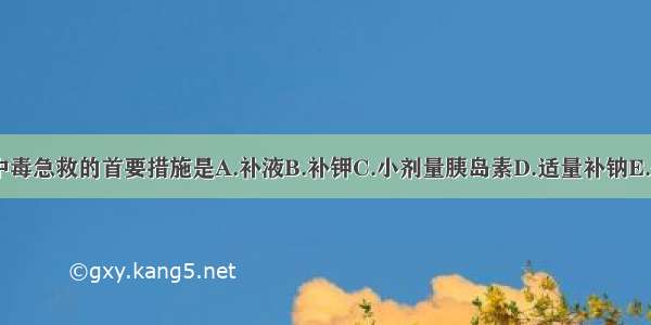 糖尿病酮症酸中毒急救的首要措施是A.补液B.补钾C.小剂量胰岛素D.适量补钠E.碱治疗ABCDE