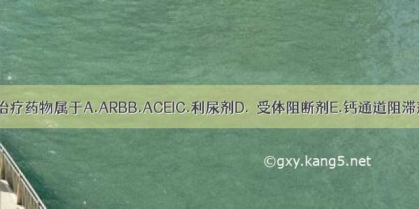 该治疗药物属于A.ARBB.ACEIC.利尿剂D.β受体阻断剂E.钙通道阻滞剂