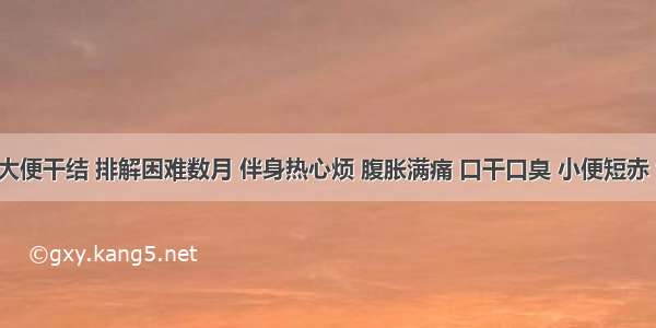 某患者大便干结 排解困难数月 伴身热心烦 腹胀满痛 口干口臭 小便短赤 舌红 苔