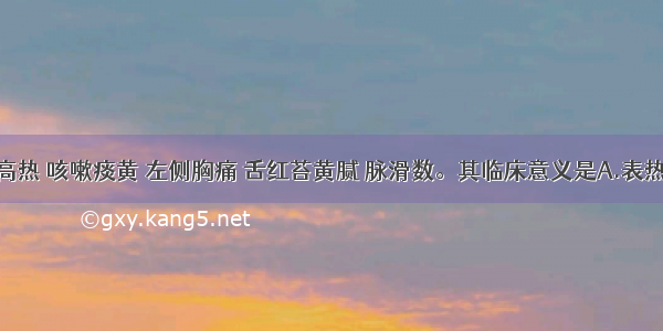 患者持续高热 咳嗽痰黄 左侧胸痛 舌红苔黄腻 脉滑数。其临床意义是A.表热证B.表寒