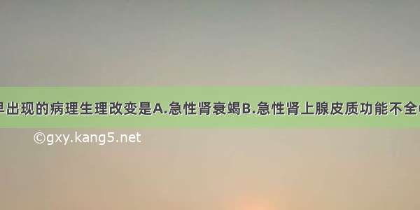 霍乱患者最早出现的病理生理改变是A.急性肾衰竭B.急性肾上腺皮质功能不全C.急性心功能