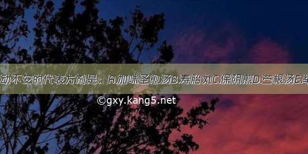 治疗外伤型胎动不安的代表方剂是：A.加味圣愈汤B.寿胎丸C.保阴煎D.苎根汤E.举元煎ABCDE