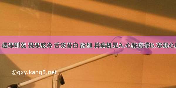 胸痛如绞 遇寒则发 畏寒肢冷 舌淡苔白 脉细 其病机是A.心脉瘀滞B.寒凝心脉C.心气