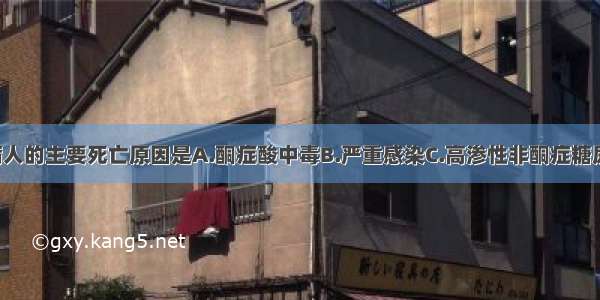 1型糖尿病病人的主要死亡原因是A.酮症酸中毒B.严重感染C.高渗性非酮症糖尿病昏迷D.心