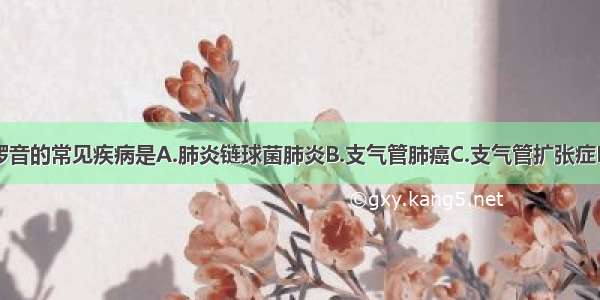 双肺满布干啰音的常见疾病是A.肺炎链球菌肺炎B.支气管肺癌C.支气管扩张症D.肺结核E.支