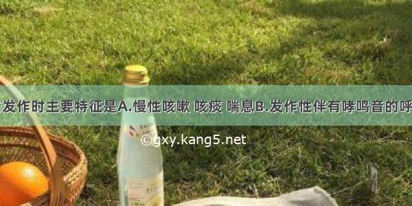 支气管哮喘发作时主要特征是A.慢性咳嗽 咳痰 喘息B.发作性伴有哮鸣音的呼气性呼吸困