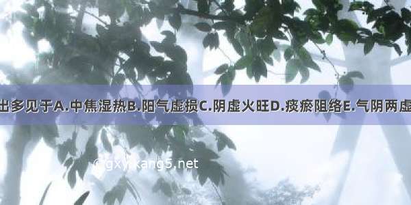 半身汗出多见于A.中焦湿热B.阳气虚损C.阴虚火旺D.痰瘀阻络E.气阴两虚ABCDE