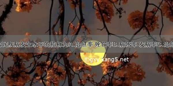 反映社区居民疾病发生水平的指标为A.治愈率 死亡率B.病死率 发病率C.治愈率 患病率