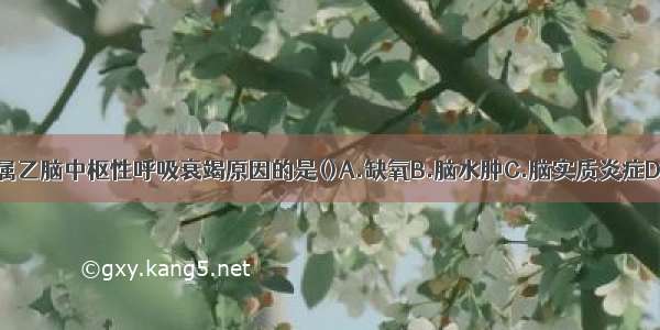 下列各项 不属乙脑中枢性呼吸衰竭原因的是()A.缺氧B.脑水肿C.脑实质炎症D.低血钠性脑