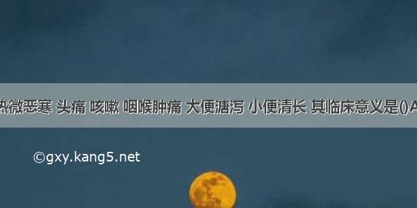 患者发热微恶寒 头痛 咳嗽 咽喉肿痛 大便溏泻 小便清长 其临床意义是()A.上热下