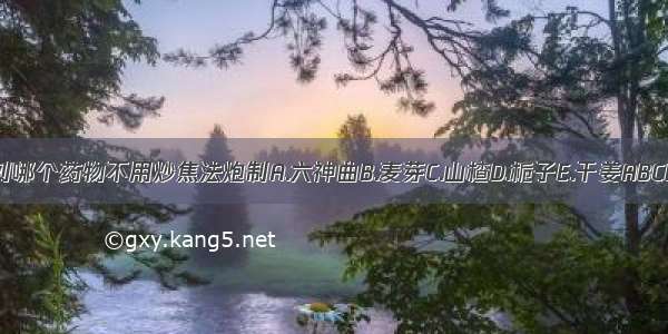 下列哪个药物不用炒焦法炮制A.六神曲B.麦芽C.山楂D.栀子E.干姜ABCDE