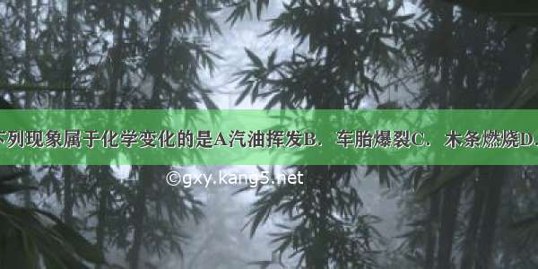 生活中的下列现象属于化学变化的是A汽油挥发B．车胎爆裂C．木条燃烧D．玻璃破碎