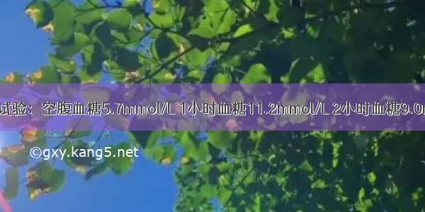 提示：糖耐量试验：空腹血糖5.7mmol/L 1小时血糖11.2mmol/L 2小时血糖9.0mmol/L;3小