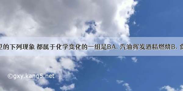 生活中常见的下列现象 都属于化学变化的一组是BA. 汽油挥发酒精燃烧B. 食物腐烂C.