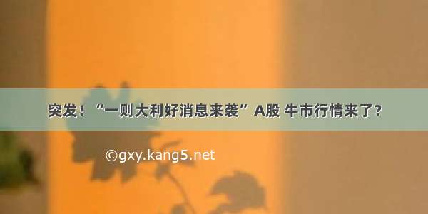 突发！“一则大利好消息来袭” A股 牛市行情来了？