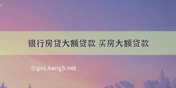 银行房贷大额贷款 买房大额贷款