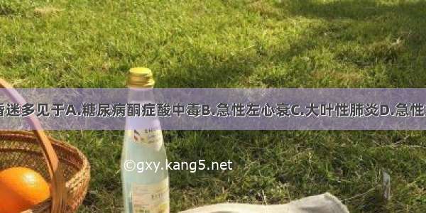 呼吸困难伴昏迷多见于A.糖尿病酮症酸中毒B.急性左心衰C.大叶性肺炎D.急性支气管炎E.支