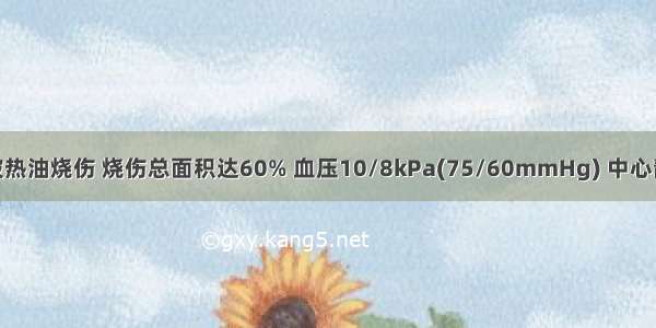 男性 25岁 被热油烧伤 烧伤总面积达60% 血压10/8kPa(75/60mmHg) 中心静脉压0.294