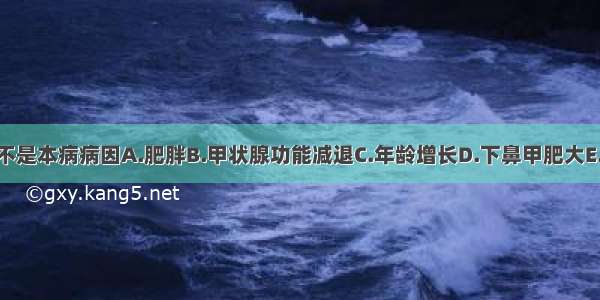 下列哪项不是本病病因A.肥胖B.甲状腺功能减退C.年龄增长D.下鼻甲肥大E.吸烟 饮酒