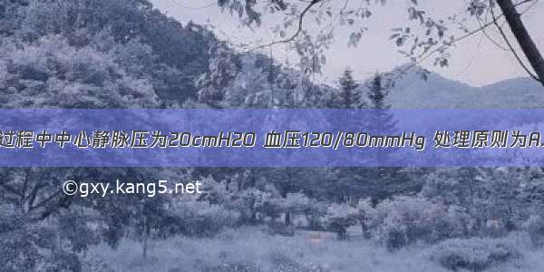 休克患者治疗过程中中心静脉压为20cmH2O 血压120/80mmHg 处理原则为A.适当补液B.收