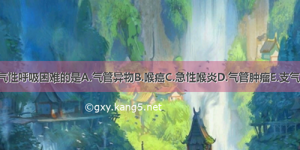 下列不引起吸气性呼吸困难的是A.气管异物B.喉癌C.急性喉炎D.气管肿瘤E.支气管哮喘ABCDE