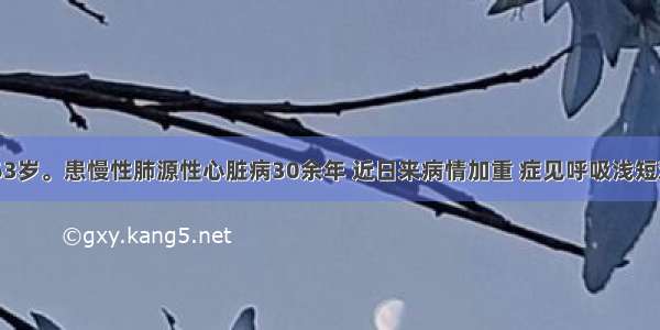 张某 男 63岁。患慢性肺源性心脏病30余年 近日来病情加重 症见呼吸浅短难续 声低